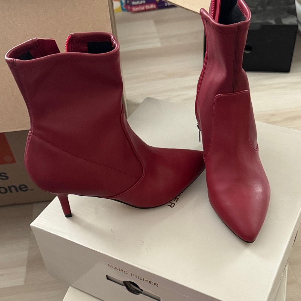 Marc Fisher Cherry Red Pointed-Toe Ankle Booties